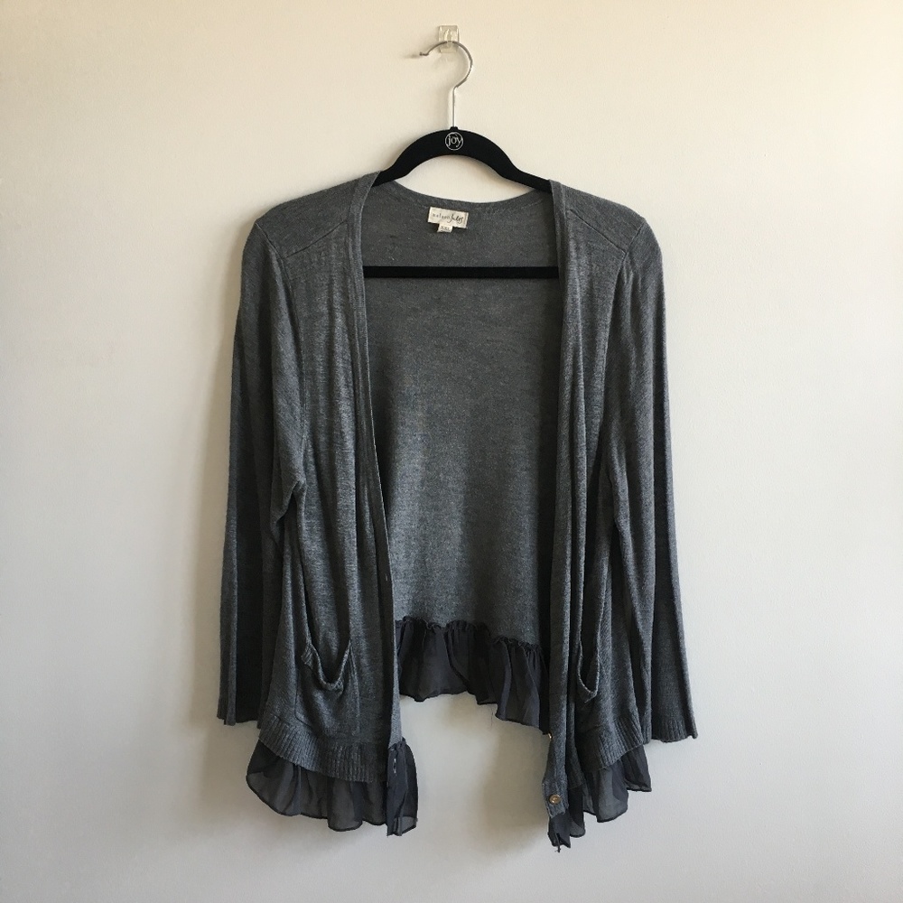 Maison Jules Grey Ruffle Cardigan